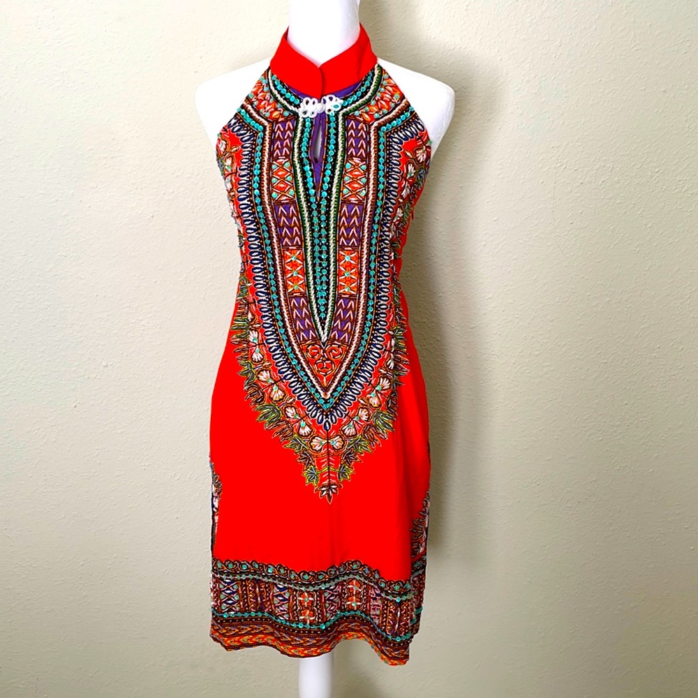 Orange Embellished Halter Dress size small